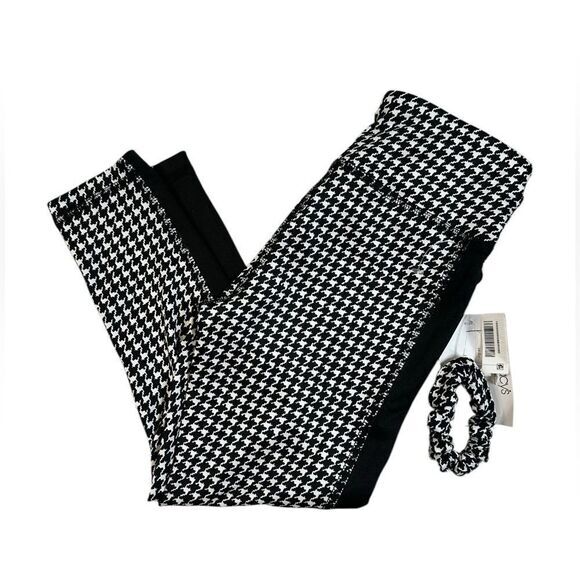 NWT Ideology Girls Black White Houndstooth Leggings with Hair Accessory- Size S - Picture 1 of 6